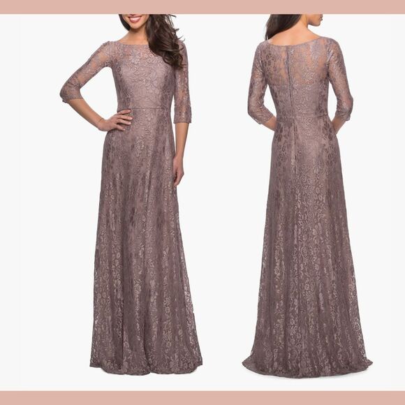 NWT La Femme [ 8 ] Empire Waist 3/4‎ Sleeve Lace A-Line...